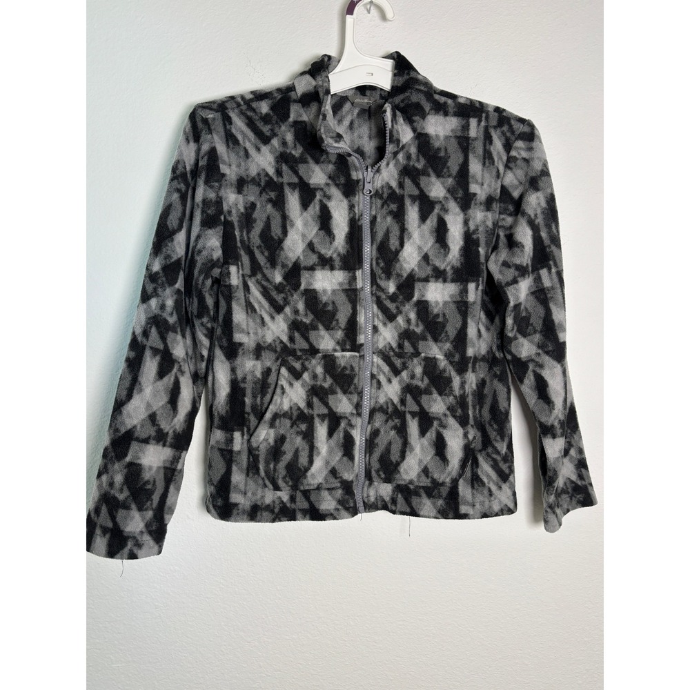 Eddie Bauer Kids M 10/12 Fleece Jacket Full‎ Zip Geometric Abstract Black Grey